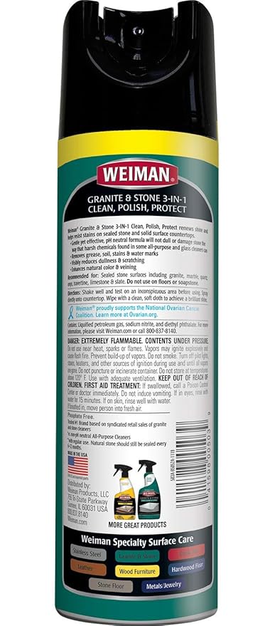 Weiman Granite Cleaner and Polish - 17 Ounce - For Granite Marble Soapstone Quartz Quartzite Slate Limestone Corian Laminate Tile Countertop and More