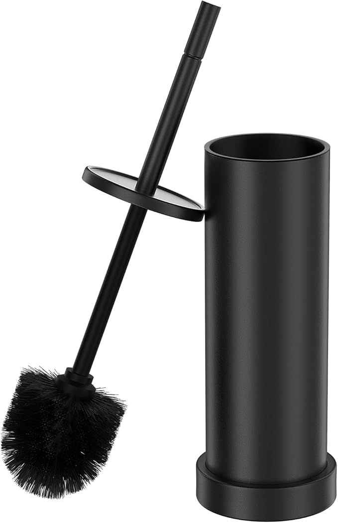 Black Toilet Brush and Holder Set 304 Stainless Steel Heavy Duty Toilet Bowl Brush and Holder with Long Handle Removable Inner Bowl and Splash Protection Modern Toilet Cleaner Brush for Bathroom