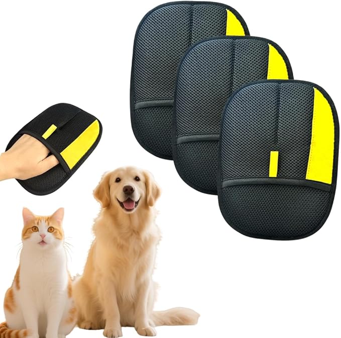 Electrostatic Pet Hair Removal Gloves: Quick Wiping - Reusable &amp Washable for Sofa Clothing Pet Beds Effortless Cats &amp Dogs Hair Remover for Busy Pet Owners (3pcs-Black)