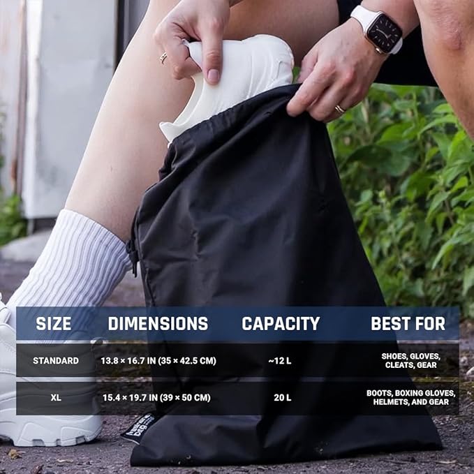 SmellWell Freshener Bag XL – Black | Shoe Bags for Travel Golf Shoe Bag &amp Cleat Bag with Activated Bamboo Charcoal | Odor Eliminating &amp Moisture Absorbing Shoebag