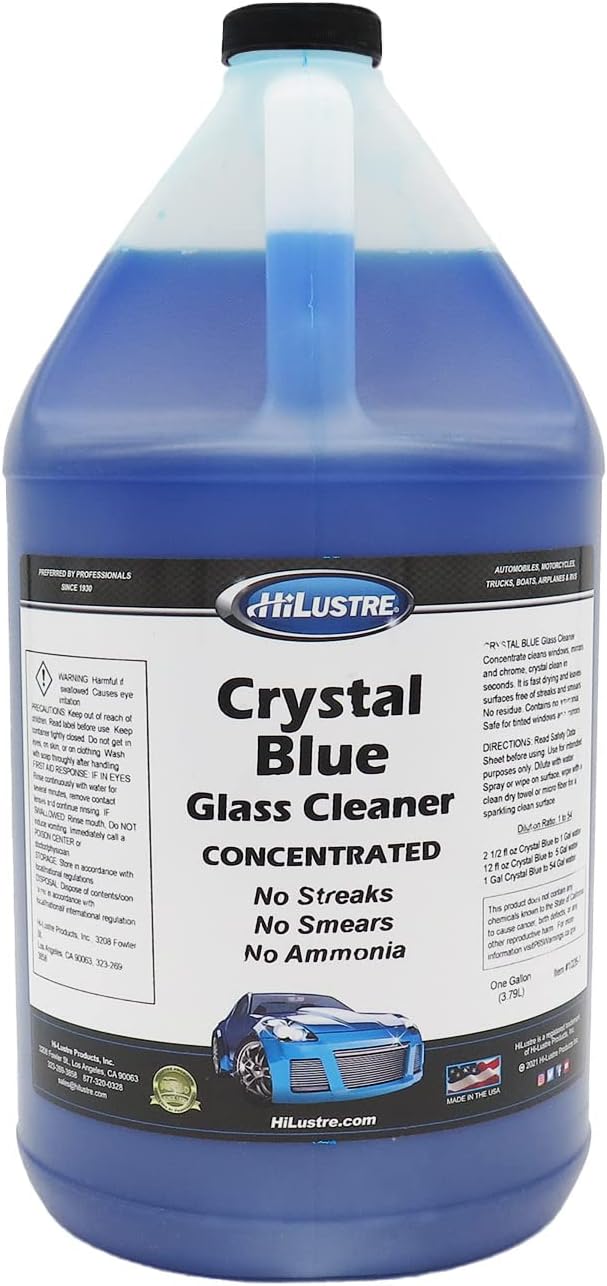 Crystal Blue Glass Cleaner Concentrate - Streak-Free Cleaning on Auto and Home Windows &amp Mirrors No Ammonia and Tint Safe (1 Gallon)