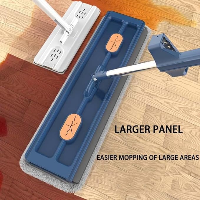 Large Flat MopLarge 17inch Hands-Free Mop EVA Squeegee &amp 360° Swivel for Hard Floors (White 6 Cloth)