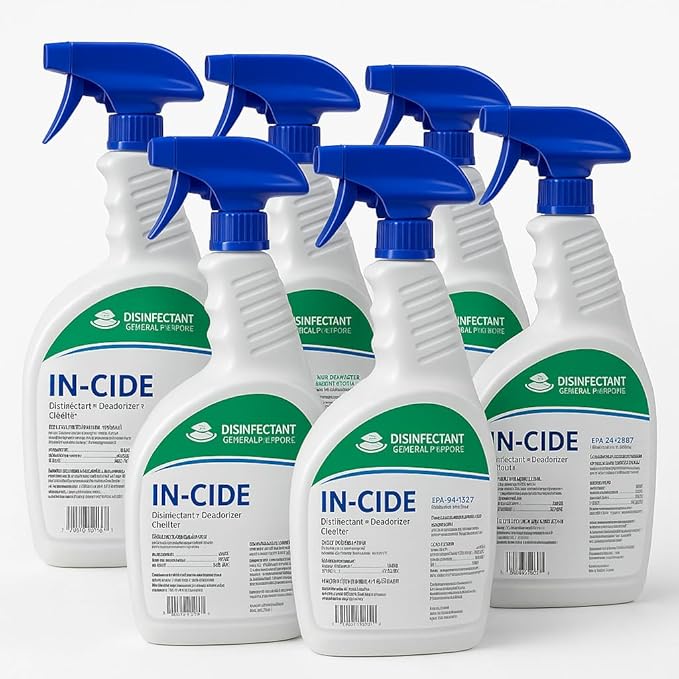 In-Cide Hospital Grade Disinfectant Spray - EPA Registered Cleaner Kills 99.9% MRSA H1N1- Medical Grade for Home Office Clinic - Lavender Scent (150 24 oz Bottles)