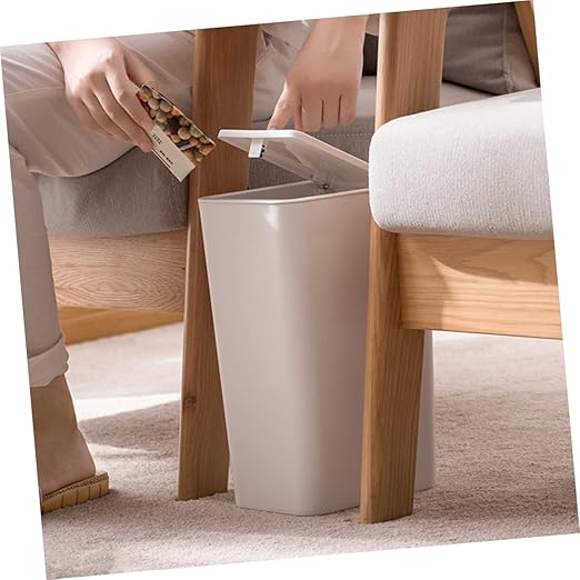 Small Trash Can with Lid Plastic Waste Basket for Bathroom Kitchen Office Compact Design for Narrow Spaces Reliable Trash Container for Home
