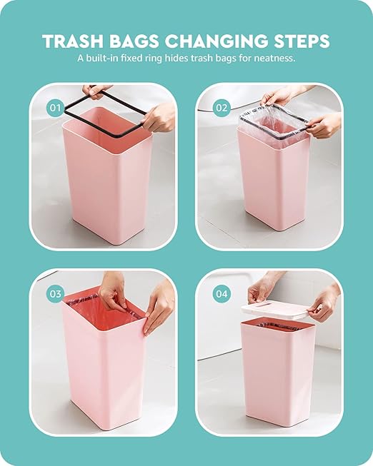 Baffect Small Trash Can with Lid Waste Basket Bathroom Garbage Can Dorm Room Essentials for Bedroom Office College-2.1 Gallon (Pink)