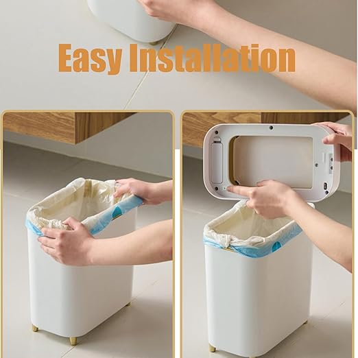 Yatmung 2-Pack - Automatic Compact Trash Can with Touchless Lid Smart Garbage Can - Waste Basket for Bathroom Bedroom Laundry Room Small Spaces - Motion Sensor Trash Bin - White with Gold Edge