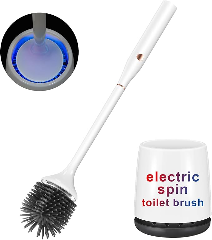 Electric Toilet BrushSilicone Toilet BrushToilet Bowl Brush and Holder Set with Ventilated HolderToilet Brush Floor Standing Wall Mounted Without DrillingRechargeable