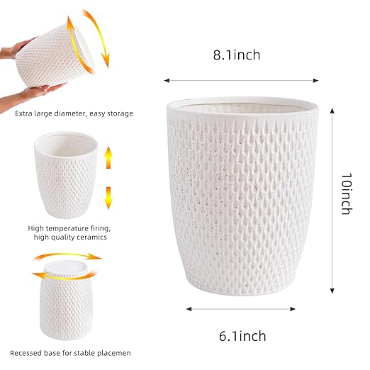 White Ceramic Trash Can - Small Trash Can Wastebasket for Bathroom Kitchen Office &amp Home Decor - Ceramic Round Garbage Container Basket Bin (2.5 Gallon)