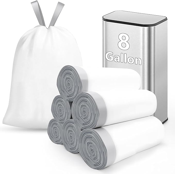 270 Count Heavy-Duty Trash Bags Compatible with SONGMICS 8-Gallon (30L) Trash Can Pre-Separated Drawstring Kitchen Garbage Bags Ideal for Home &amp Office 19.9 x 29.1 Inches 6 Rolls White