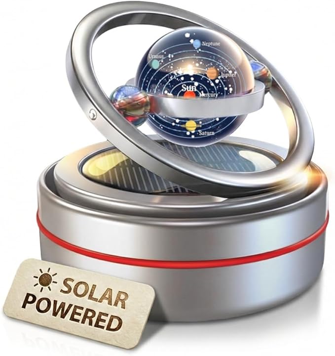 Solar Dashboard Spinner Sun Powered Kinetic Car Decoration Diffuser Space Theme Automotive Accessories Spring Birthday Gift Exchange Fragrance &amp Aroma Cores Sold Separately (Solarium Silver)