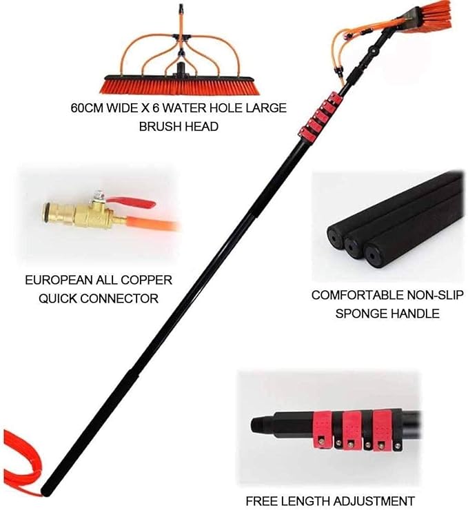 Window Cleaning Pole 3.6M -11M Telescopic Brush Extendable Cleaner Conservatory Roof Suitable for high-Altitude Glass Exterior Wall Cleaning etc Cleaning Photovoltaic and Solar Pan
