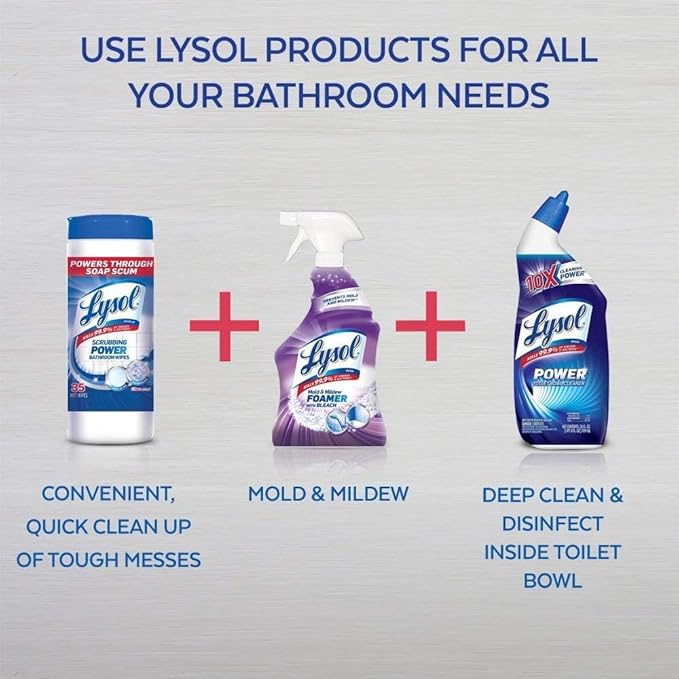 Lysol Mold and Mildew Remover 2 Pack Bathroom Cleaner Spray Whitens and Removes Soap Scum and Stains on Tiles Grout Bathtubs Toilets Sinks 32 oz. Each