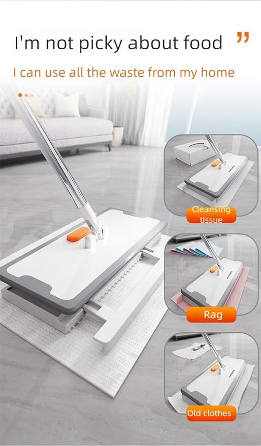 Snap Grip Mini Mop | Hands Free Cleaning Tool with 40 Pcs Disposable Dust Mops | Foot Tap Lock System | Ultra Thin 5cm Design for Kitchen House Wall Toilet Corners | Upgraded Stainless Steel Pole