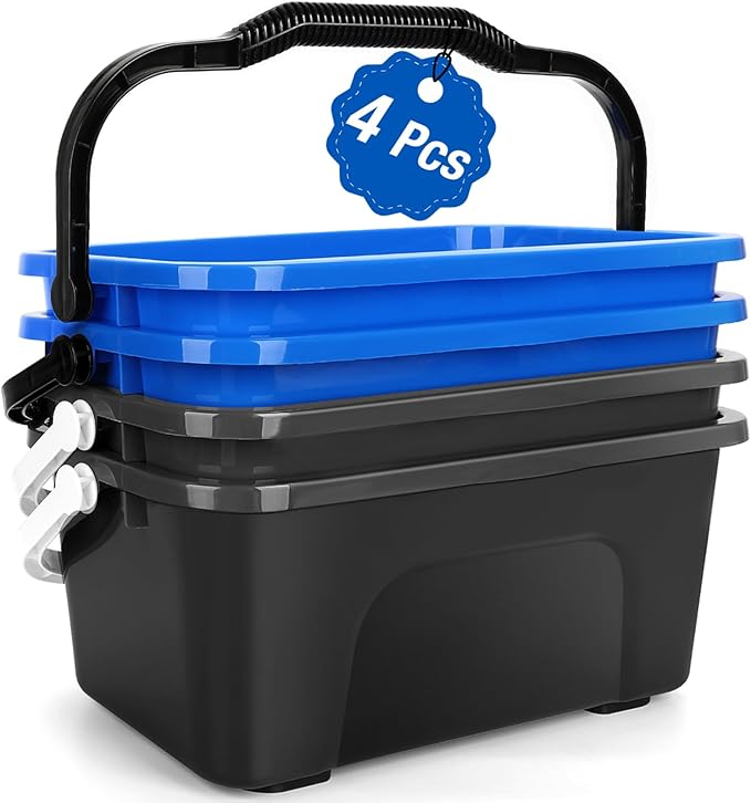 3 Gallon Mop Cleaning Bucket with Handle4 Pcs Compact Square Plastic Bucket for Window CleaningCar Washing Mopping &amp Household Cleaning Supplies Organizer Wash Water Bucket for Storage Blue Gre