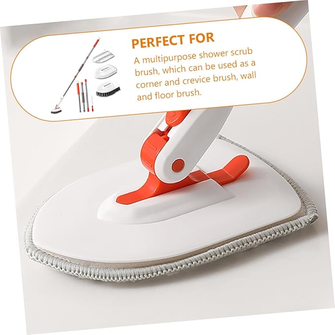 PRETYZOOM Long Handle Tub Tile Scrubber Brush with Hard Bristle and Fiber Cloth for Bathroom Floor Grout Cleaning Multi Surface Scrub Tool with Hanging for Easy Storage and Efficient Shower