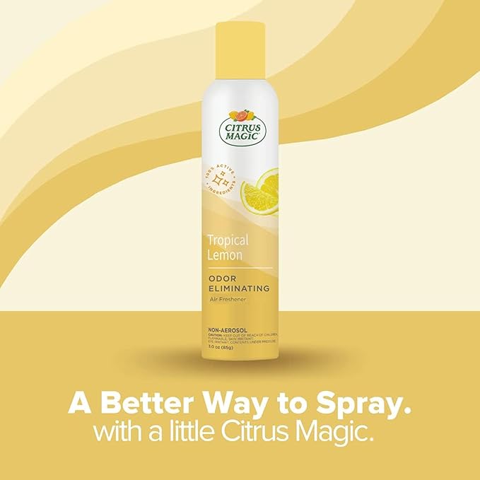 Citrus Magic Odor Eliminating Air Freshener Spray Tropical Lemon 3-Ounce Pack of 3