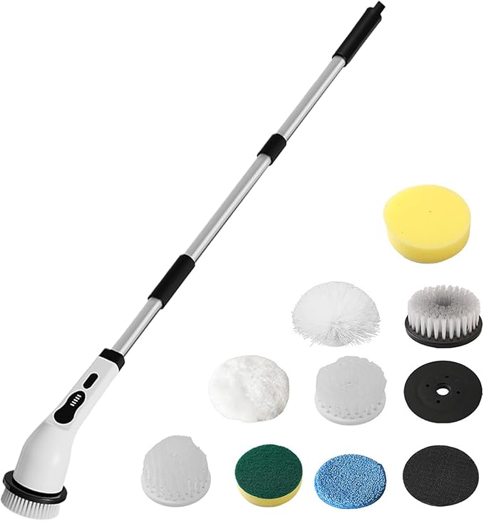 Electric Scrub Brush - Adjustable Handle Cleaner Gadget Cordless Rechargeable Cleaning Tool Powerful Rotating Brush | Car Kitchen Home Shower for Car Kitchen Home Shower