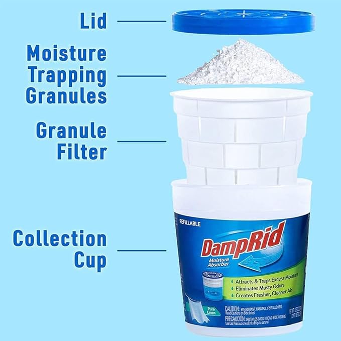 Damp Rid Refillable Moisture Absorber – Lavender Vanilla Humidity Absorber &amp Odor Absorber with 11oz Cup and 44oz Refill Bag Cleaner Air for Closet &amp Bathroom – ILIOS Packaging