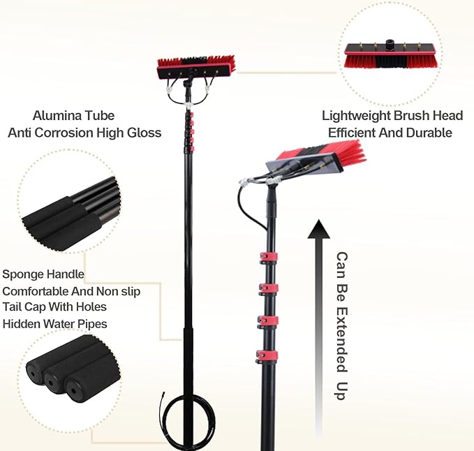 Retractable Window Glass Cleaner3.6m-10.8m Glass Cleaning Telescopic Rod Multi-Purpose Water Spray Brush Retractable Cleaner Photovoltaic Cleaner7.2M/24FT