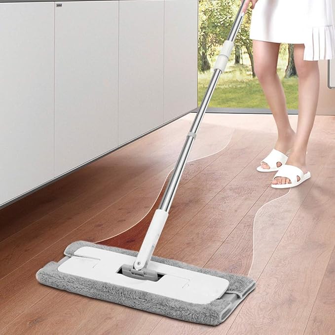 Mop Rotating Stainless Steel Handle 360 Rotary Dust Flat Micro Fiber Fabric Efficient Floor Cleaning