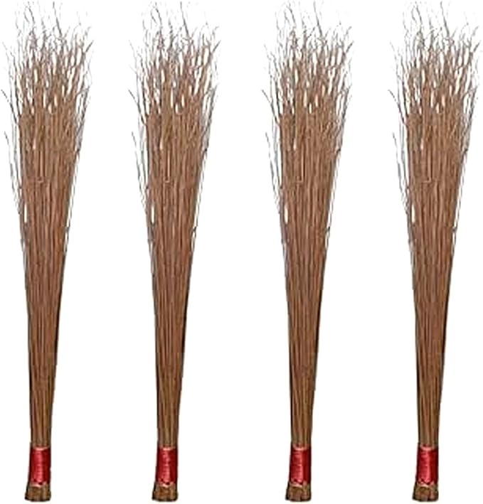 Indian Bathroom Floor Cleaning Dry Wet Natural Coconut Leaf Broom Traditional Hand-Tied (Set of 4) 38-40 Inches Long 5.5-6.5 Inches