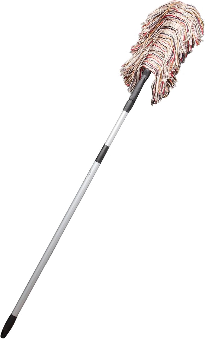 Dust Mop for Hardwood Floors - Extendable Duster Wand with 66” Long Telescoping Handle and Washable Wool Floor Mop Head - Long Dusters for Cleaning - Household Cleaning Tools by Kings County Tools