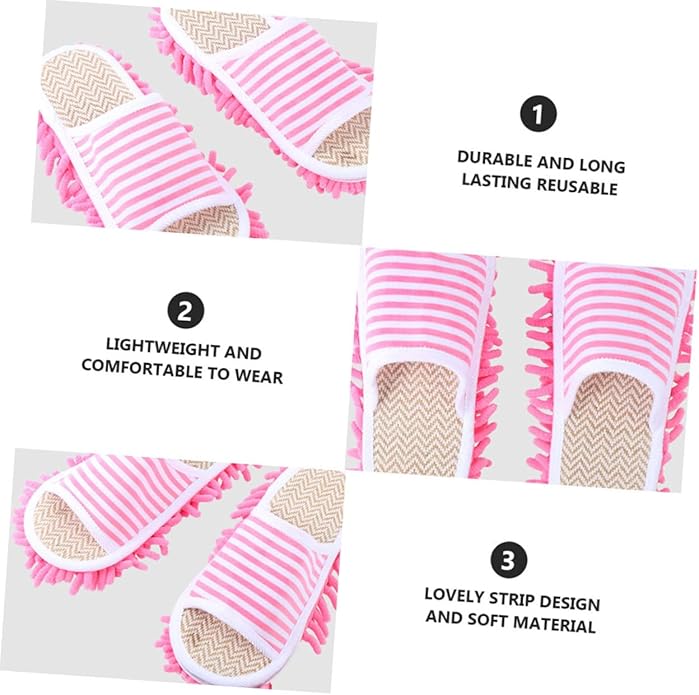 FRCOLOR 2pairs Men and Women Home Slippers Washable Mop Shoes Striped Design Comfortable Cleaning Socks for Floor