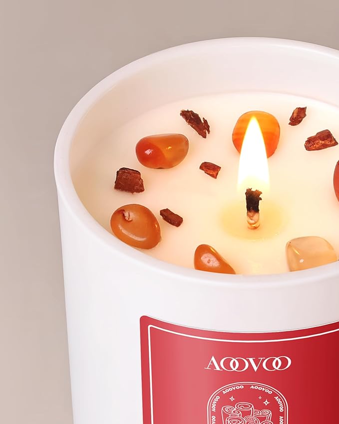 AOOVOO Cinnamon Scented Candles for Women - Aromatherapy Candle with Crystals Inside 10oz Soy Candles for Home Scented Birthday Gifts Valentines Day Candle for Women Mom