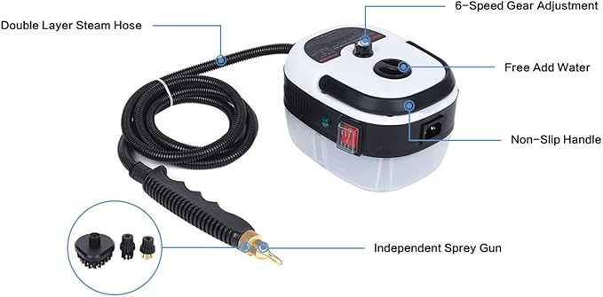 Handheld Steam Cleaner 2500W High Temperature Pressurized Steam Cleaner for Home Use Fast Heating Portable Steamer Cleaning Machine with 3 Brush Heads for Kitchen Car Detailing
