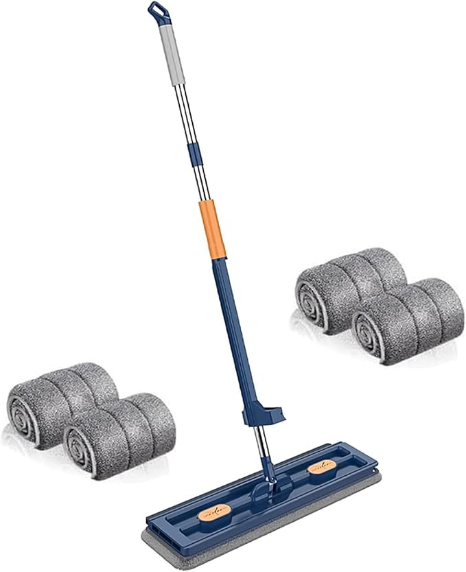 Large Flat Mop Set Rotation Floor Tool with 2/4/6 Microfibre Mop Pads Absorbent Storage Household Tool