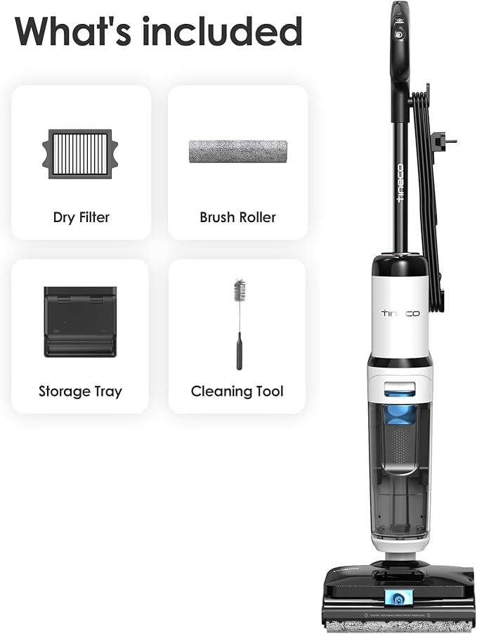 Tineco Corded 3-in-1 Wet Dry Vacuum Mop with Steam Function FLOOR ONE S6 Stretch Steam Tineco BoostSteam 320℉ High-temp Steam Cleaning 180° Lay-Flat Anti-Tangle Design One-Touch Self-Cleaning