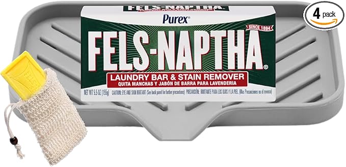 Fels-Naptha Laundry Detergent Bar Soap and Stain Remover Set with 5-ounce Fels-Naptha laundry bar a soap holder and a sisal soap bag