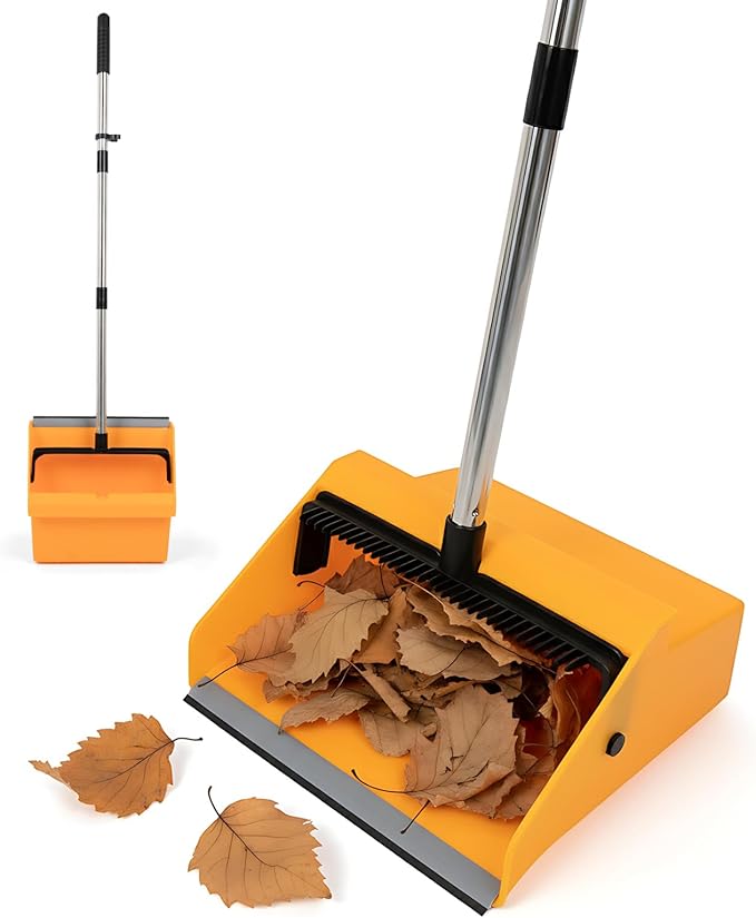 Large Commercial Dustpan with CombLong Handle Upright Heavy Duty Dust Pan Outdoor Indoor for Courtyards Garages Lobbies Shopping Malls Market Floors Sidewalks Classroom Floor Cleaning