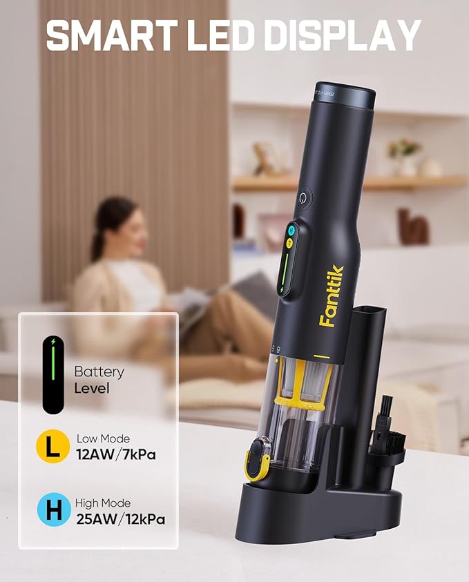 Fanttik Slim V10 Lite Cordless Handheld Vacuum 0.98lb Lightweight with All-in-One Base Design 12000Pa Suction &amp Smart LED Display Portable Mini Vacuum Cleaner for Kitchen Table Home Car
