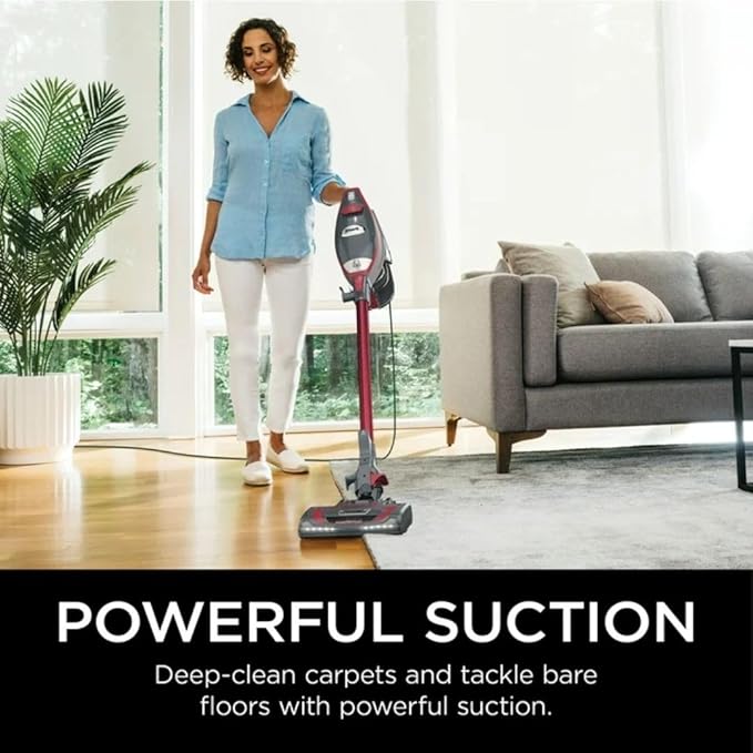 SharkLightweight Corded Stick Vacuum Cleaner with Powerful Suction Swivel Steering and Wall Mount Storage. (Red)