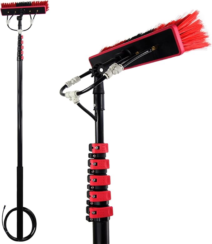 Water Fed Pole Kit Window Cleaning Kit with Extension Pole 3.6-12M Window Cleaning Pole Tall Window Glass Cleaning Poles Telescopic Water Fed Brush55cmbrush-18FT/5.4M