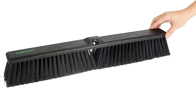 Restaurantware-BROOM HEAD ONLY: Clean Tek Professional 23.62-Inch Push Broom Head 1 Heavy-Duty Cleaning Tool - Handle Sold Separately Fine Flagged Bristles Black Plastic Outdoor Use