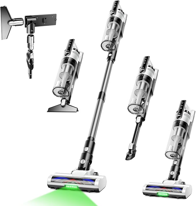 Trucozie Cordless Vacuum Cleaner Self-Standing Lightweight Stick Vacuum with 50 mins Runtime Powerful Suction Anti-Tangle Wireless Vacuum for Home Hardwood Floor Carpet Pet Hair White