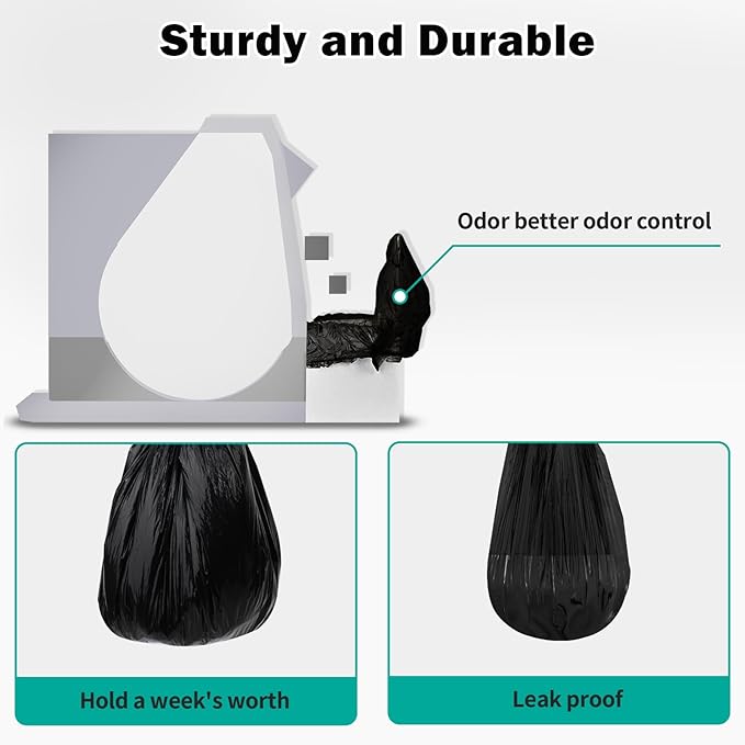 Trash Bags Compatible with Popur X5 Litter Box - with Elastic Band Thickened Design for Popur X5 Self-Cleaning Cat Litter Box/Home Trash Bags -Black (50 Pcs)