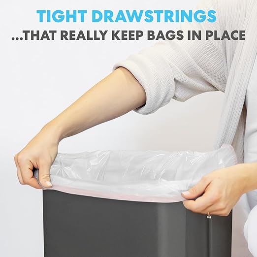 Simpli-Magic 13 Gallon Drawstring Trash Bags Code B 120 Pack – Tall Kitchen Garbage Bags Custom Made with Premium Materials (White)