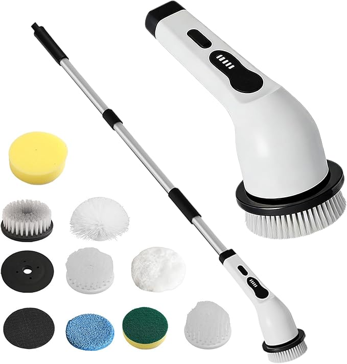 Electric Scrub Brush - Adjustable Handle Cleaner Gadget Cordless Rechargeable Cleaning Tool Powerful Rotating Brush | Car Kitchen Home Shower for Car Kitchen Home Shower
