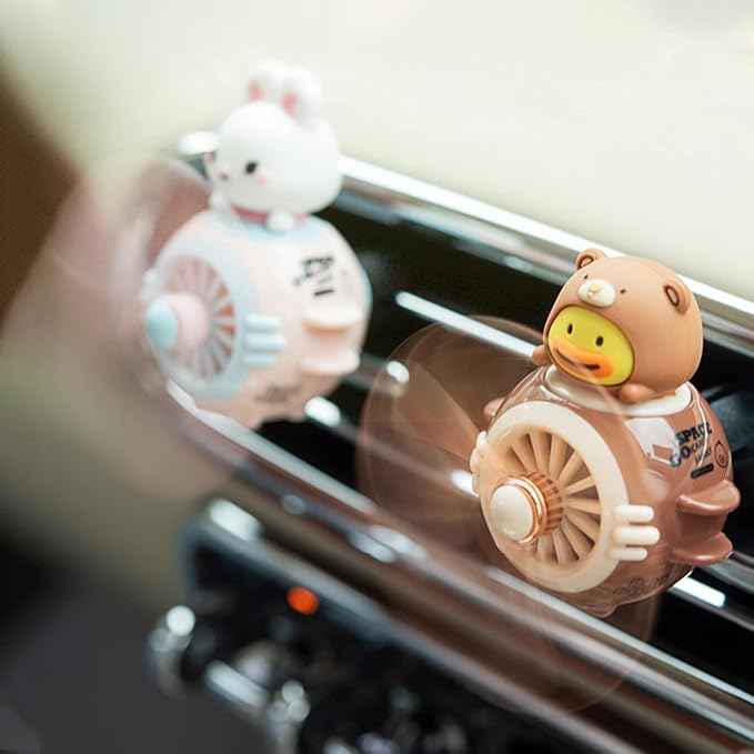 2 Pieces Car Air Fresheners Cute Rabbit and Cat Pilot Car Diffuser Propeller Air Outlet Vent Fresheners Suitable for Automotive Interior Decoration (Cat+Rabbit)