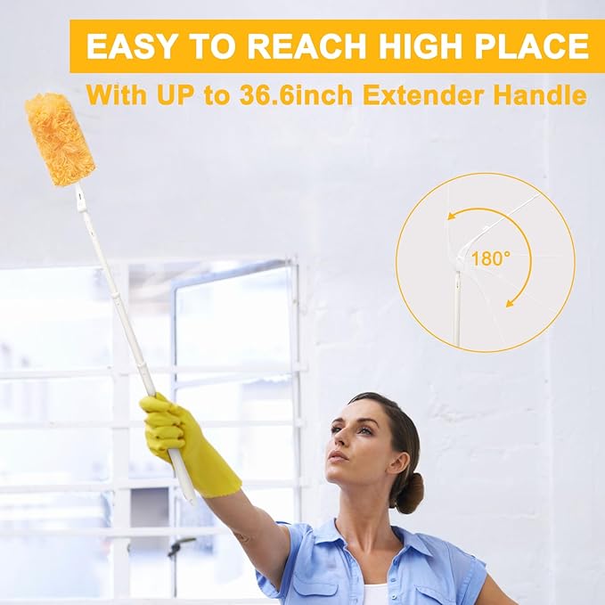 KeFanta 360° Heavy Duty Duster Refills Compatible with Swiffer Duster Disposable Dusting Kit for Cleaning 1 Extended Handle 1 Short Handle 30 Refills