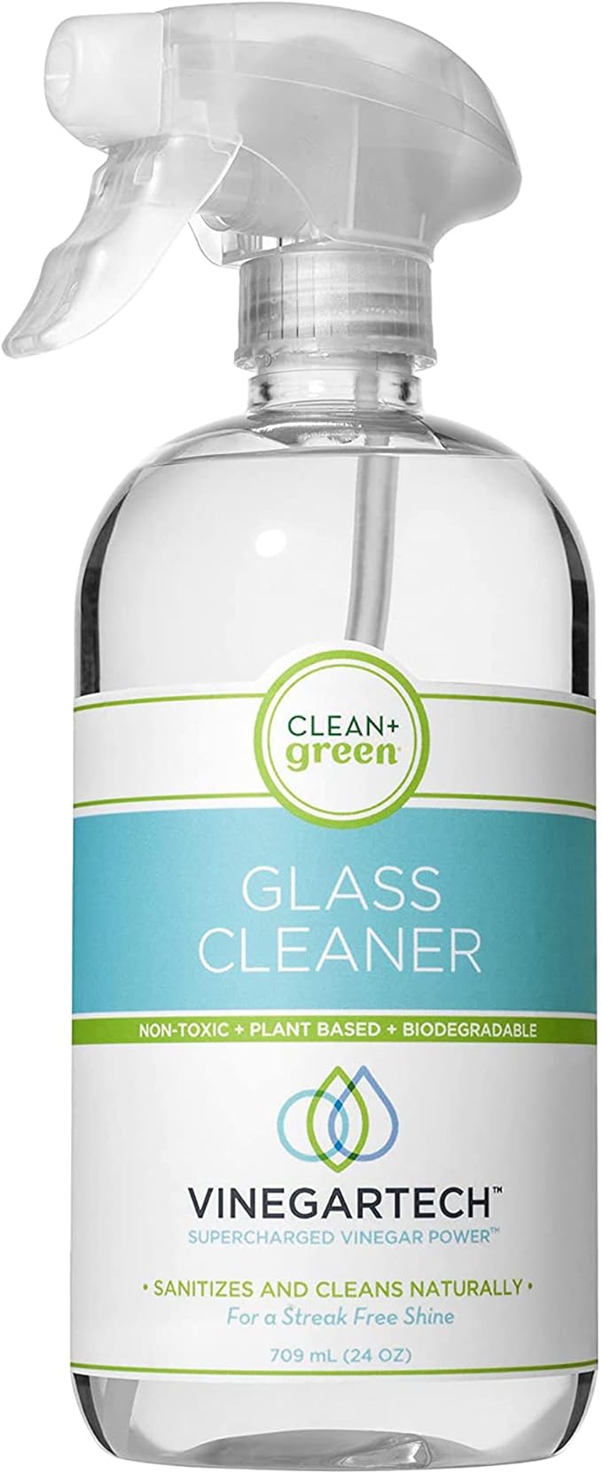 CLEAN+GREEN VinegarTech Glass Cleaner Spray - Cleaning Vinegar- Vinegar For Cleaning Purpose - Glass Cleaner Window Cleaner Bathroom Glass Cleaner- Spray Cleaner for House Supplies- 24 Fl Oz