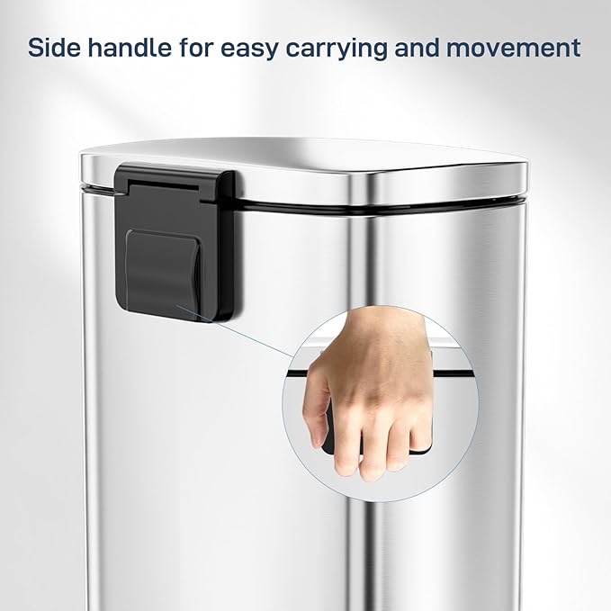 Arlopu 8 Gallon Step Trash Can Stainless Steel Garbage Bin Soft-Close Rubbish Bin with Removable Plastic Inner Bucket Fingerprint-Proof Lid Dustbin Suit for Kitchen Home (Silver 30L)