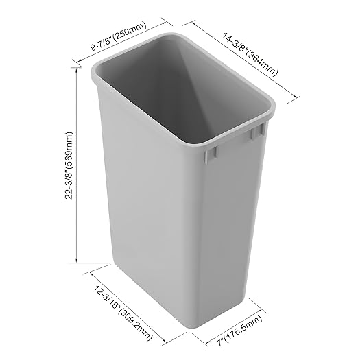 Dowell 50Qt Waste Trash Container 13Gal Plastic Stackable for Kitchen/Bathroom/Office Fits Under Sink/Desk (Grey 4000 50 04-2 Pack)