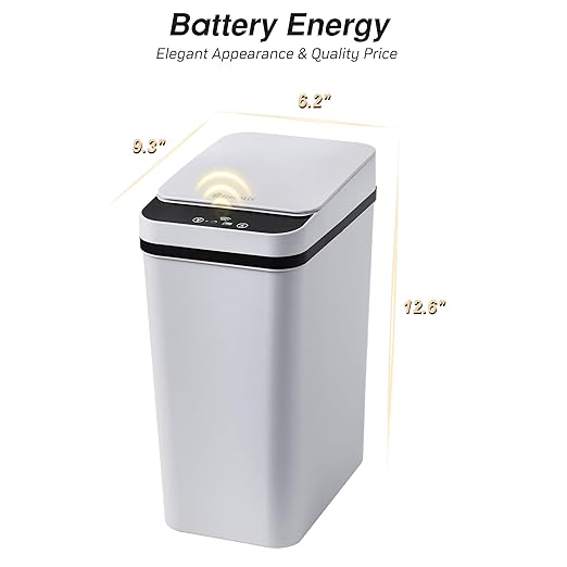 Bathroom Trash Can 2.6 Gallon Automatic Small Garbage Can with Lid Slim Motion Sensor Plastic Narrow Trash Bin for Bedroom Kitchen Office (A-Basic Battery Supply-Grey 1 Pack(2.6 Gallon))