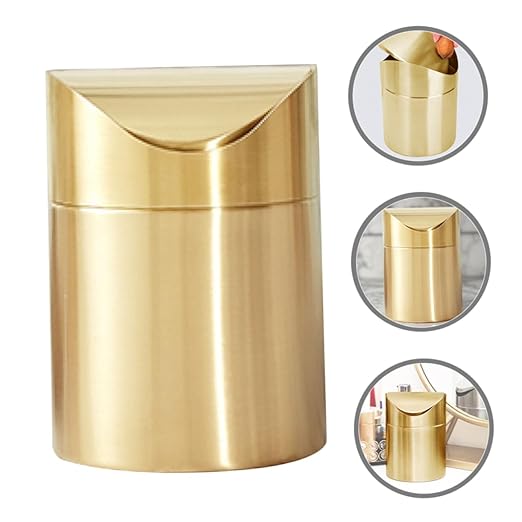 Cabilock Mini Trash Can with Lid Elegant Desktop Wastebasket for Home Office Bathroom Vanity and Car Compact Space Saving Design Versatile Use as Pen Holder