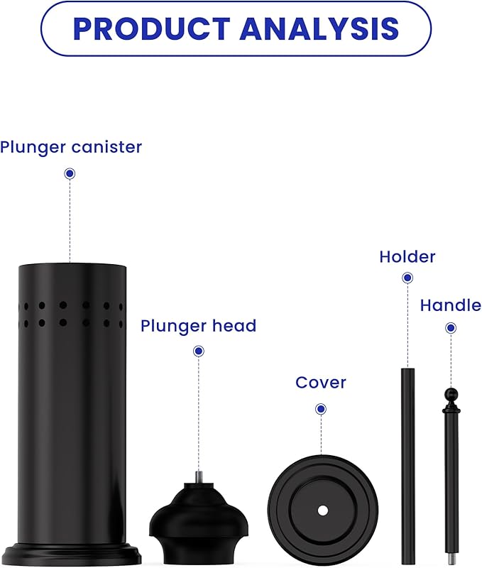 DOWRY Anti-Hand Off Toilet Plunger with Holder for BathroomPowerful Efficient Force Suction CupHeavy Duty Deep Cleaning Black
