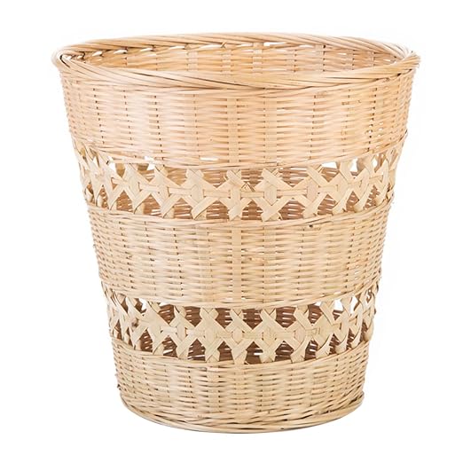 Lurrose Rustic Style Woven Trash Can Hand-Woven Wastebasket Home Rubbish Container for Bathroom Bedroom Living Room Storage